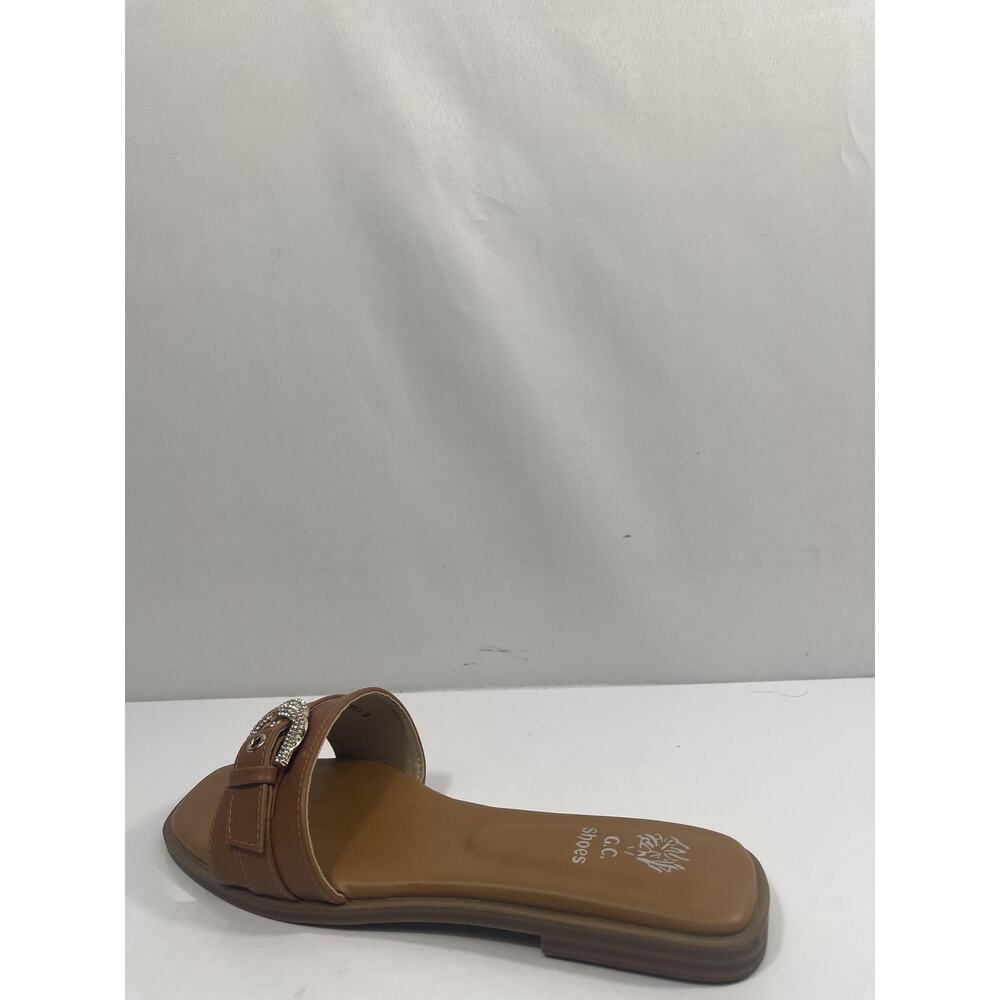 G.C Shoes Womens Size 9 Brown Kenna Buckle Slide Sandals Rhinestone New Box